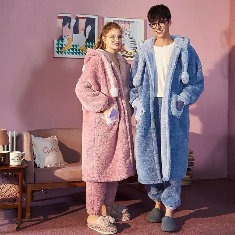 Coral velvet Cartoon Cute Couple Home Wearing Suit