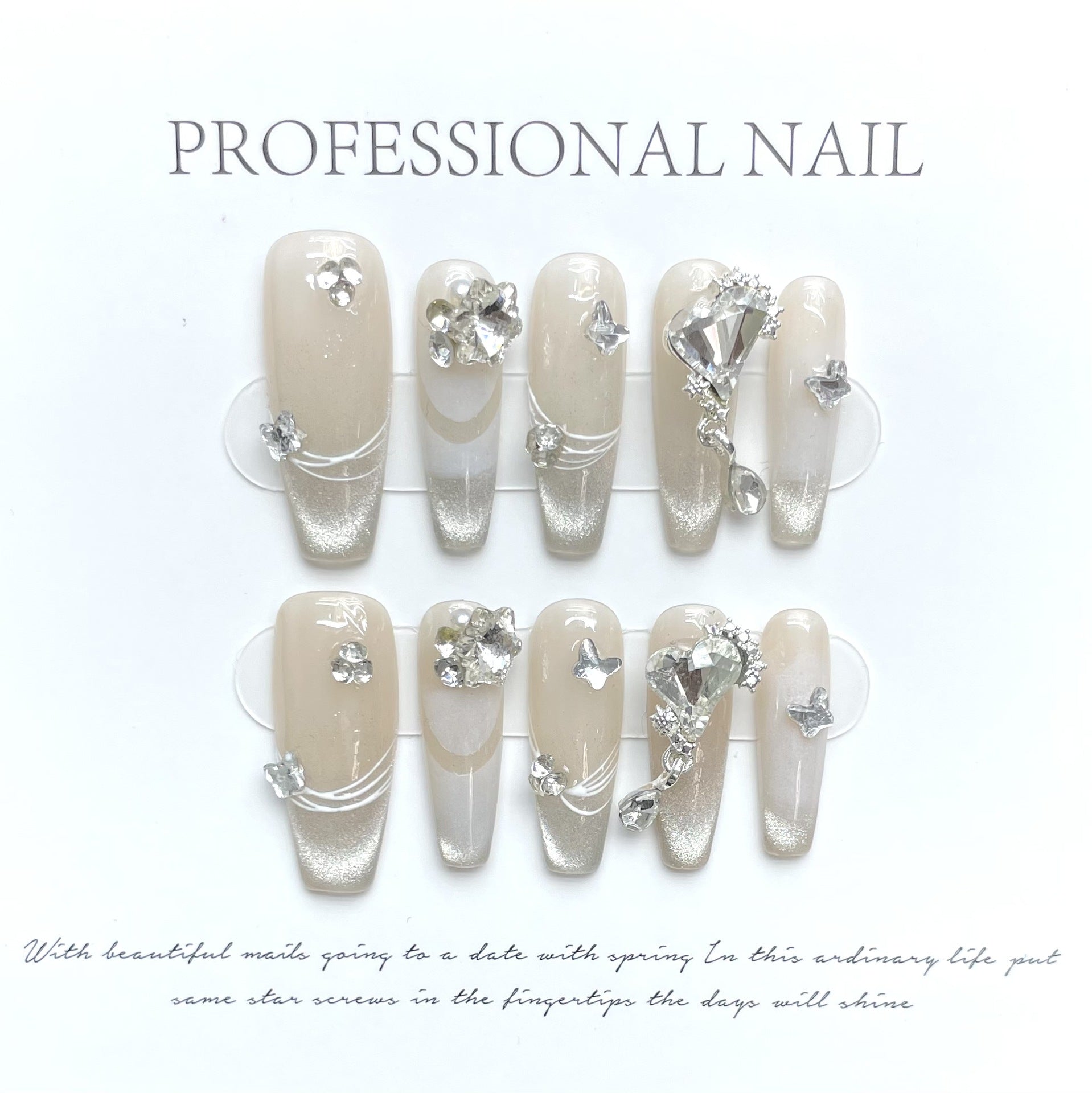 Sky Shining Crystal Diamond Personal Customized Hand Made Pressed on Long Nails