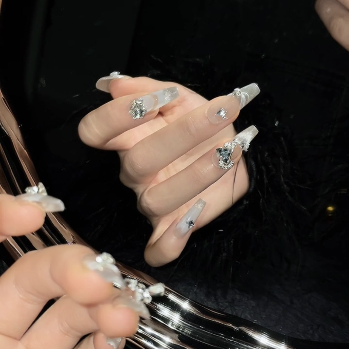 Sky Shining Crystal Diamond Personal Customized Hand Made Pressed on Long Nails