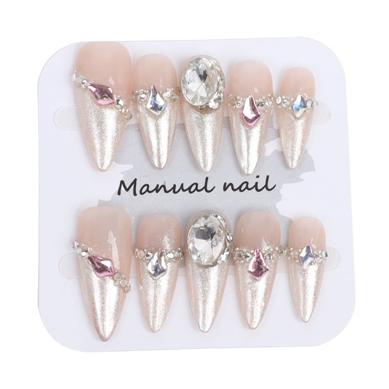 Pointed Sharp French Shape Personal Design Hand made pressed one long nails